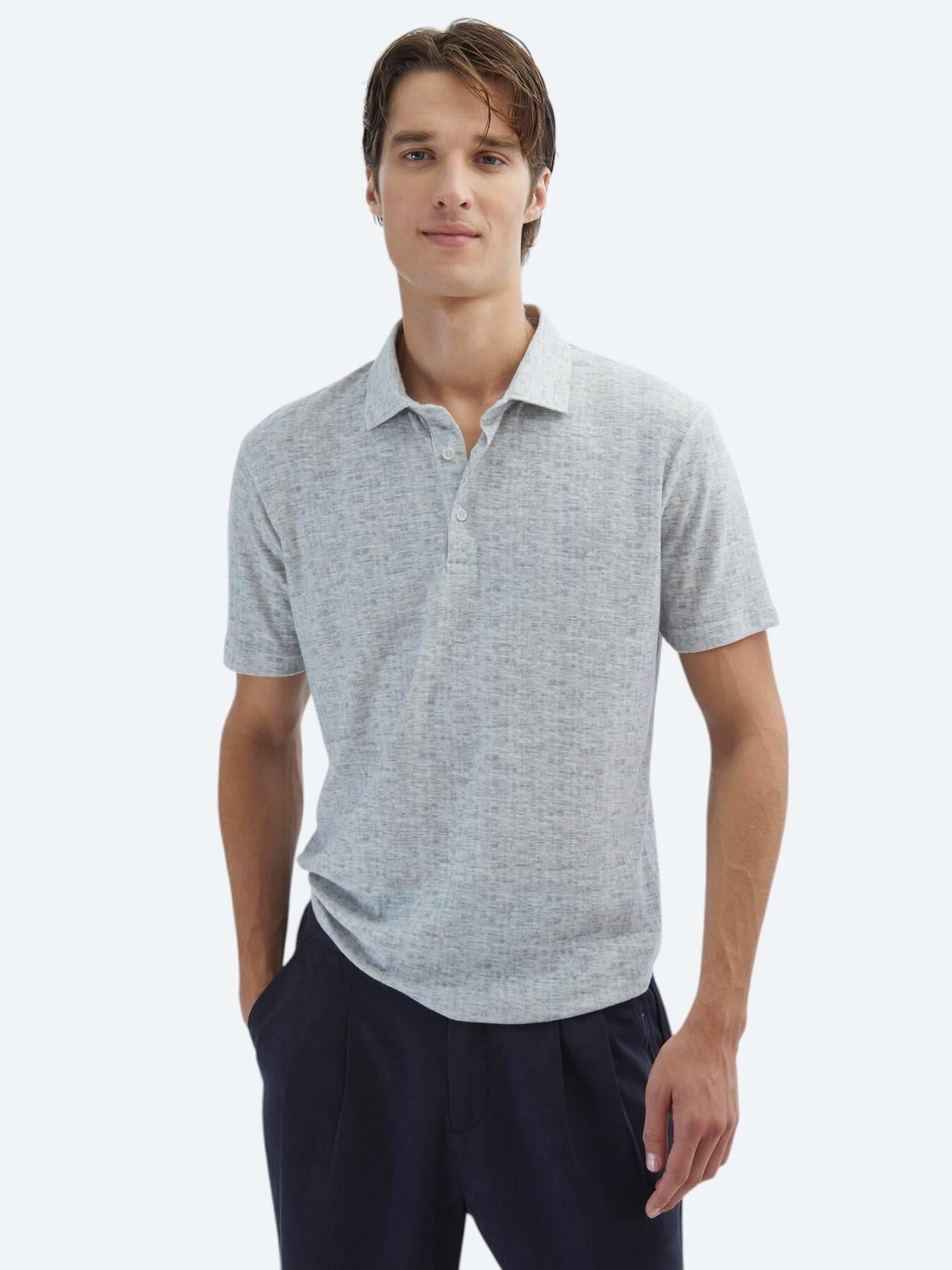 Bej Baskılı Polo Yaka Pamuk Karışımlı T-shirt