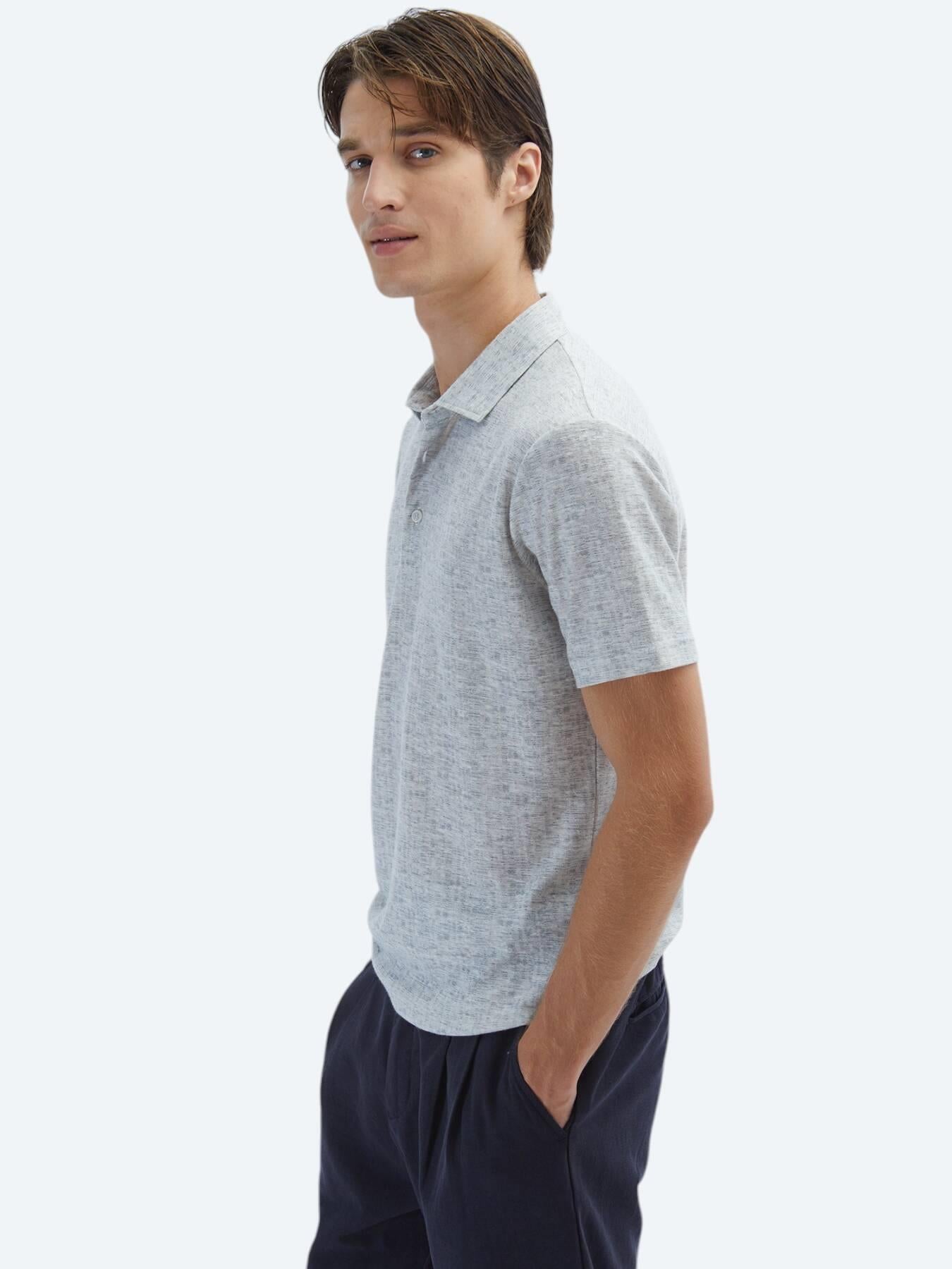 Bej Baskılı Polo Yaka Pamuk Karışımlı T-shirt