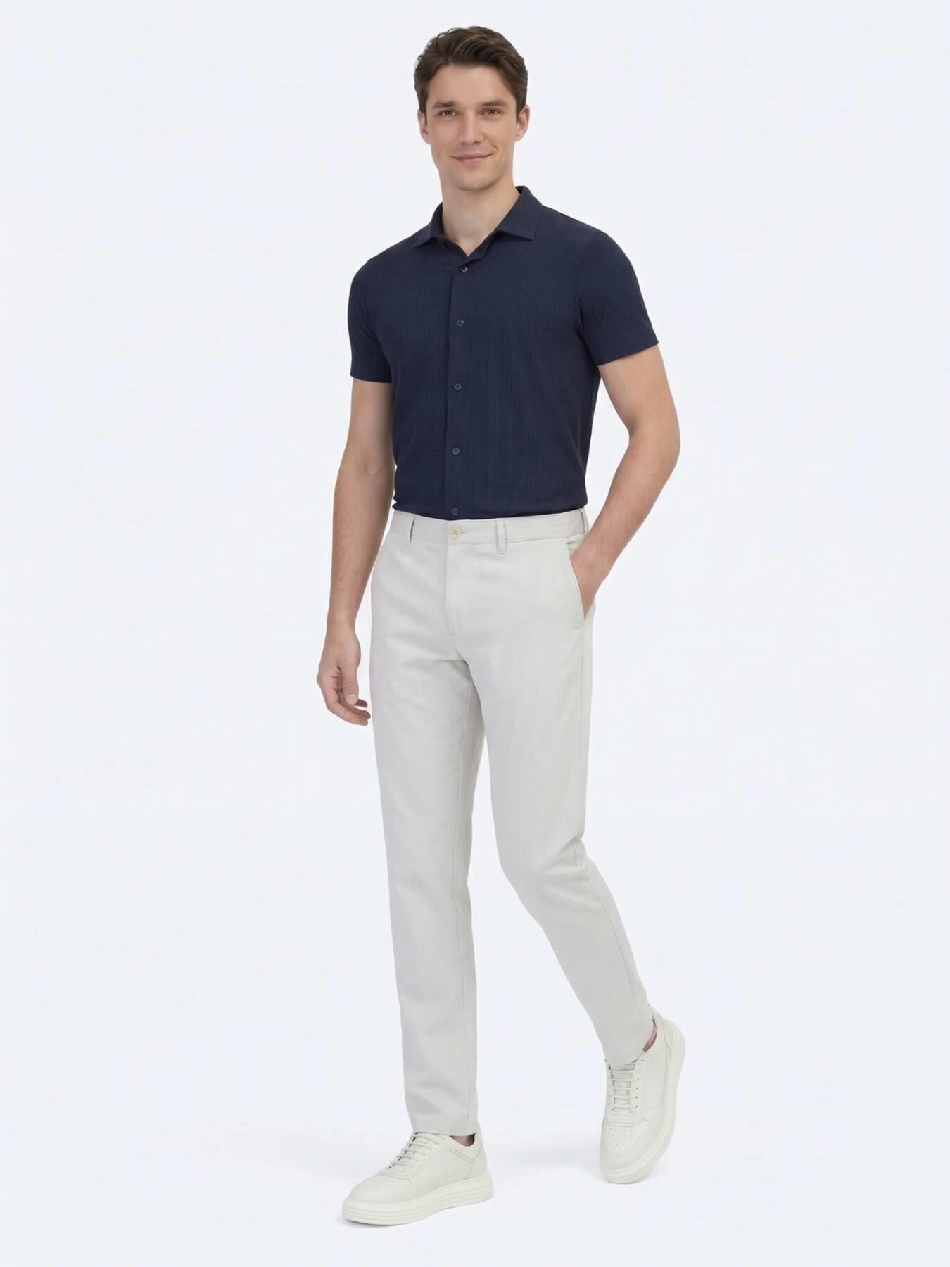Lacivert Desenli Regular Fit Kısa Casual Gömlek