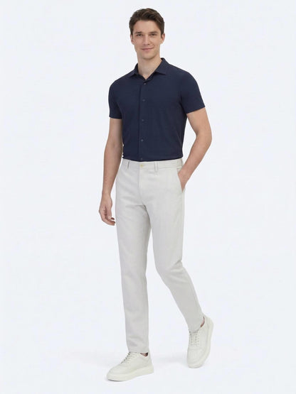 Lacivert Desenli Regular Fit Kısa Casual Gömlek