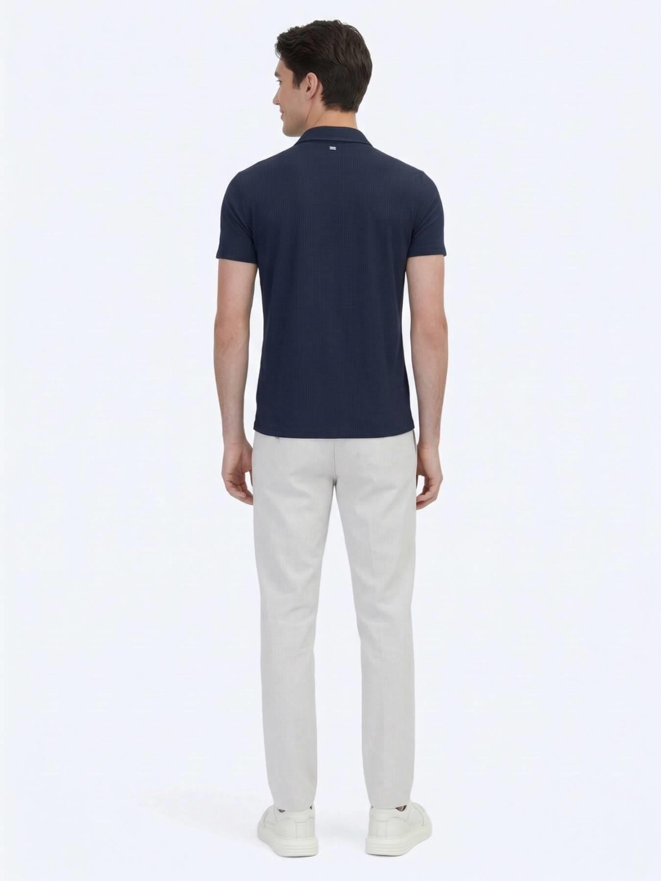 Lacivert Desenli Regular Fit Kısa Casual Gömlek