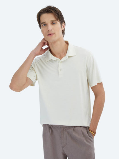Ekru Düz Çevre Dostu Polo Yaka T-shirt