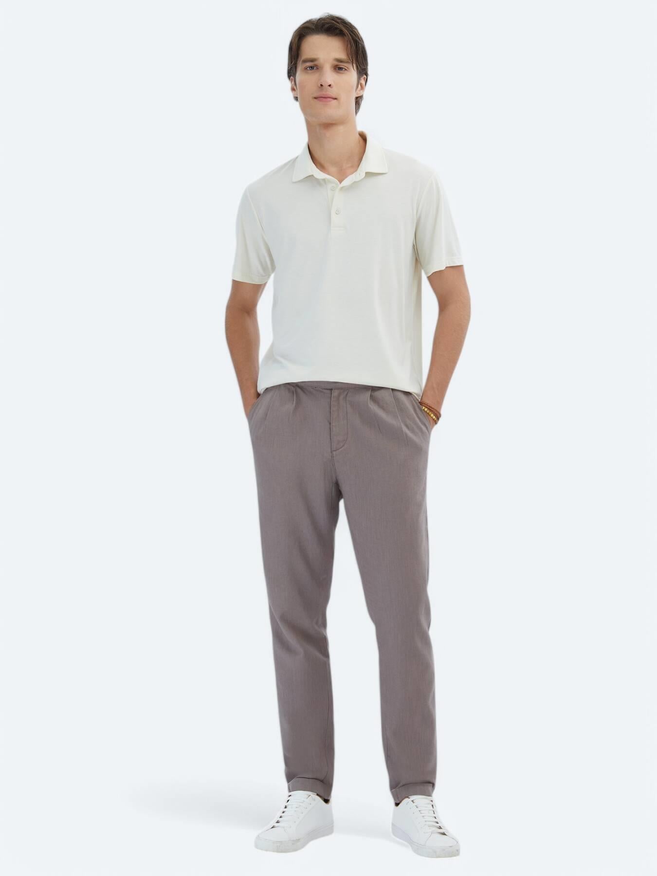 Ekru Düz Çevre Dostu Polo Yaka T-shirt