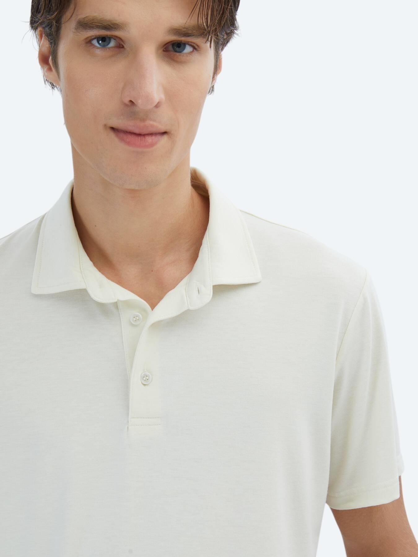 Ekru Düz Çevre Dostu Polo Yaka T-shirt