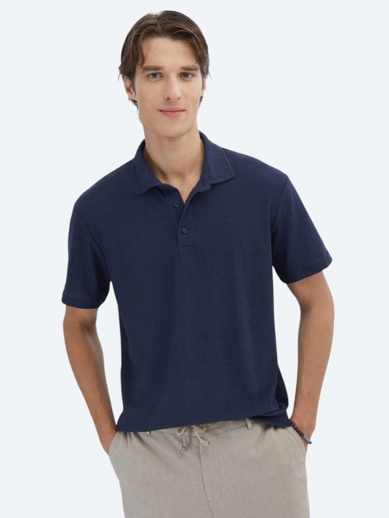 Lacivert Desenli Polo Yaka T-shirt