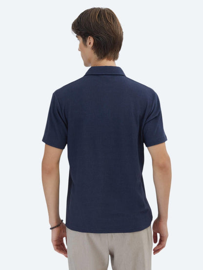Lacivert Desenli Polo Yaka T-shirt