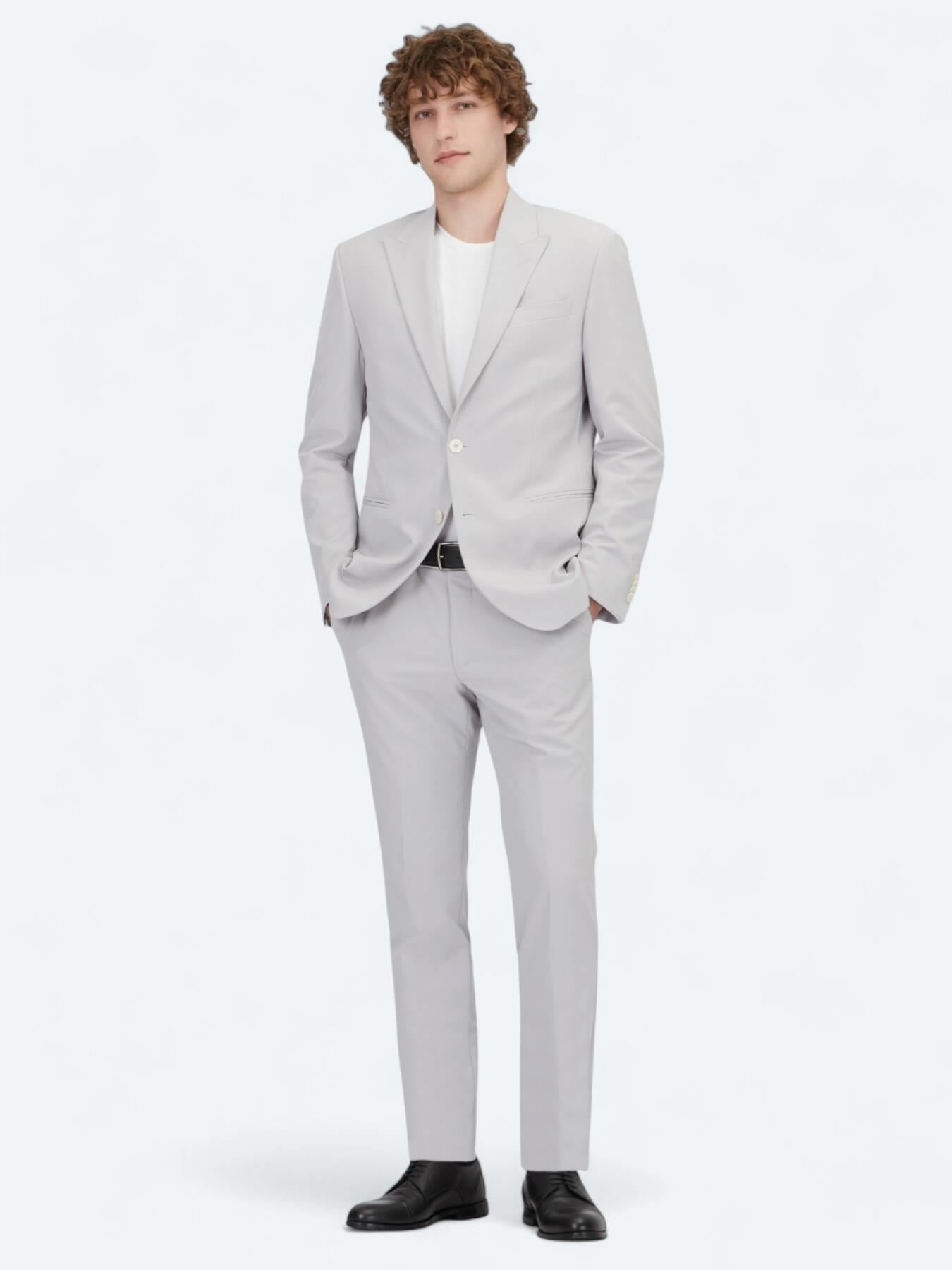 Açık Gri Düz Slim Fit Takım Elbise