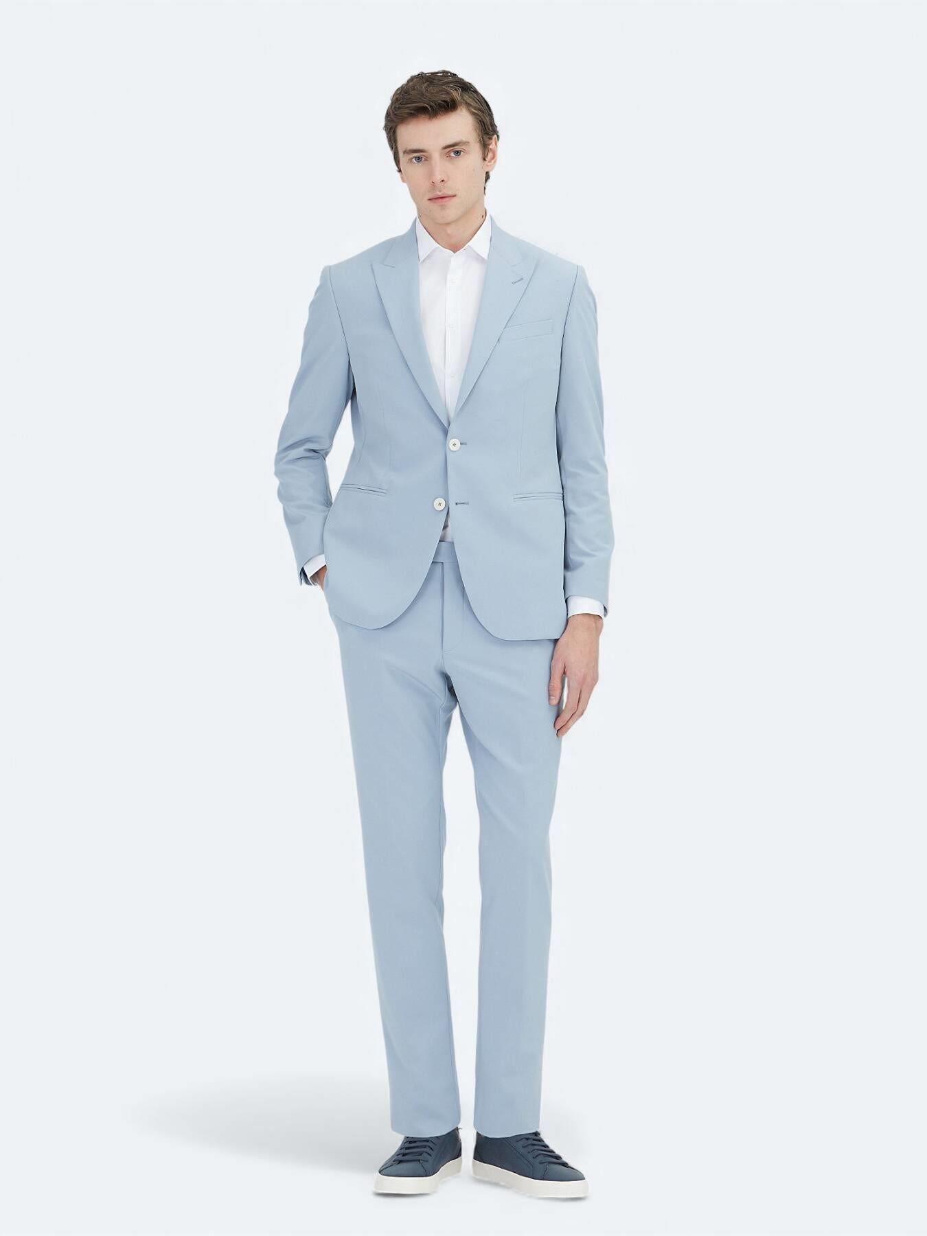 Mavi Düz Slim Fit Takım Elbise