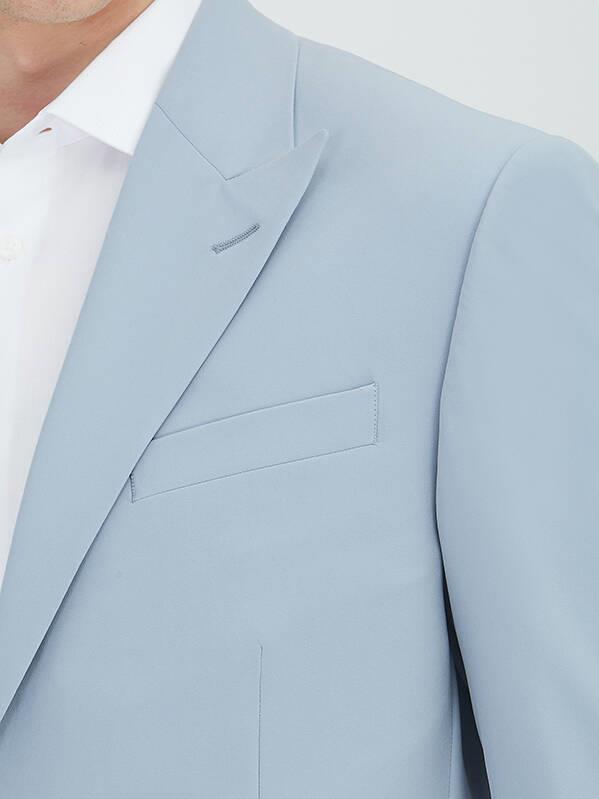 Mavi Düz Slim Fit Takım Elbise