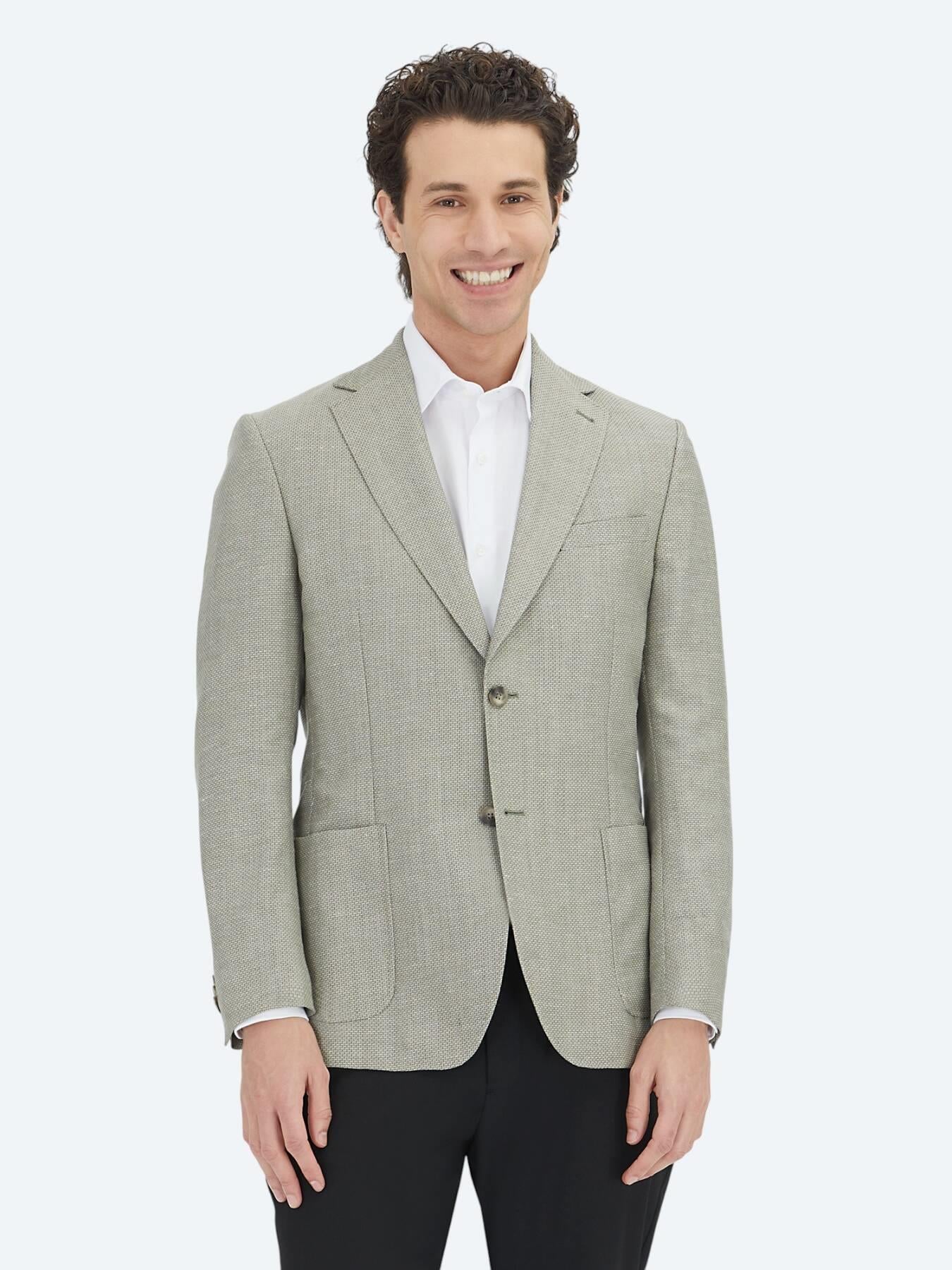 Haki Düz Modern Fit Yün Karışımlı Ceket
