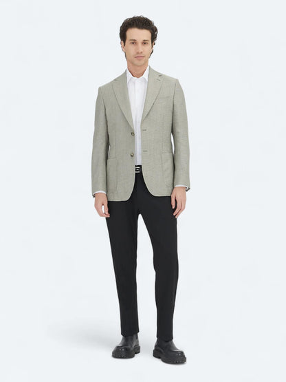 Haki Düz Modern Fit Yün Karışımlı Ceket