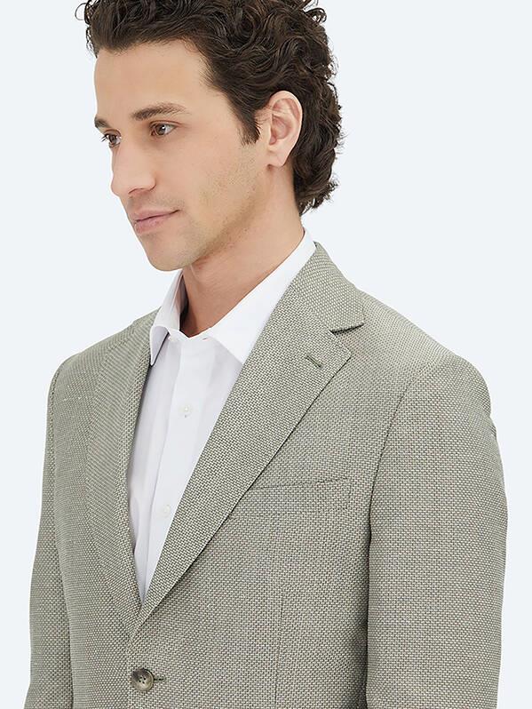 Haki Düz Modern Fit Yün Karışımlı Ceket
