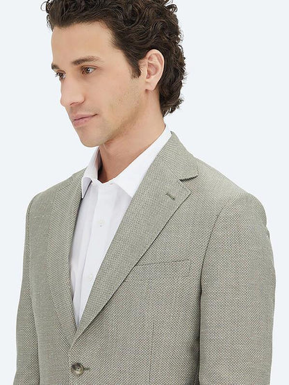 Haki Düz Modern Fit Yün Karışımlı Ceket
