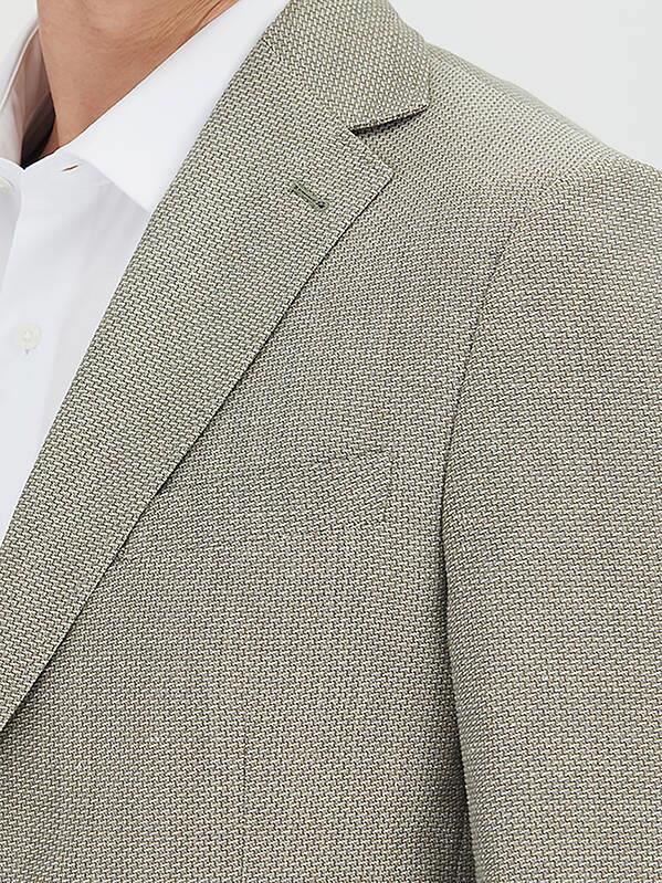Haki Düz Modern Fit Yün Karışımlı Ceket