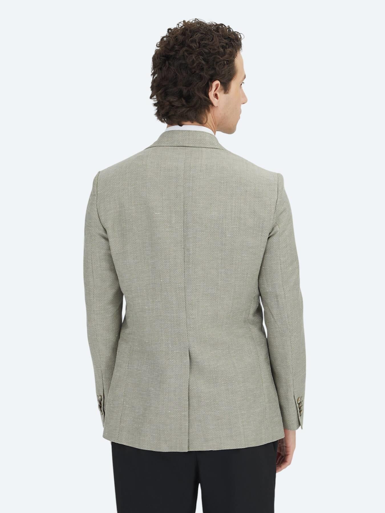 Haki Düz Modern Fit Yün Karışımlı Ceket