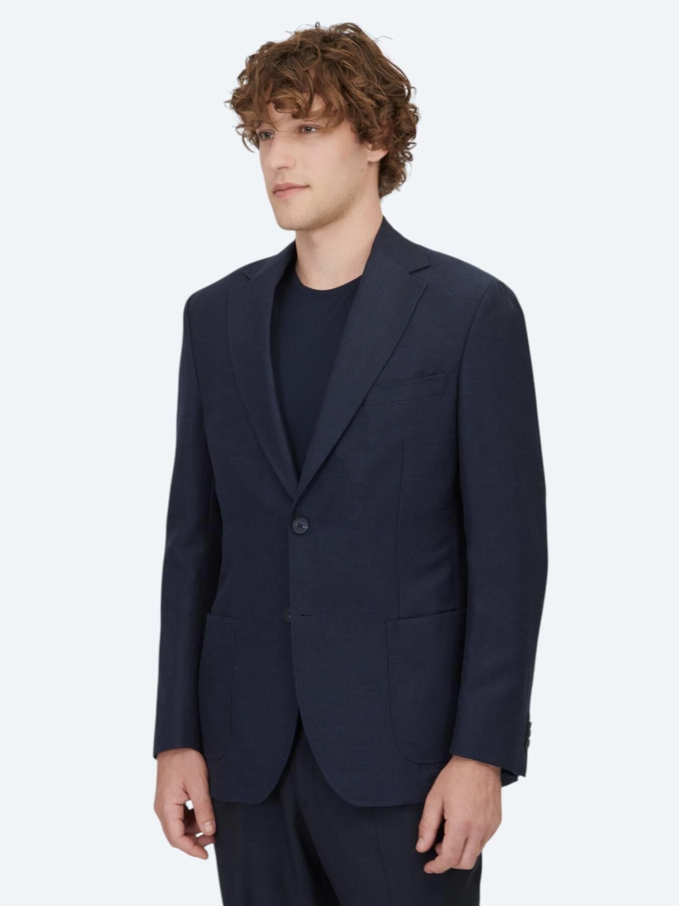 Açık Lacivert Düz Modern Fit Yün Karışımlı Ceket