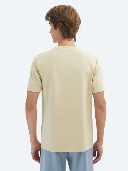 Açık Sarı Düz Bisiklet Yaka T-shirt