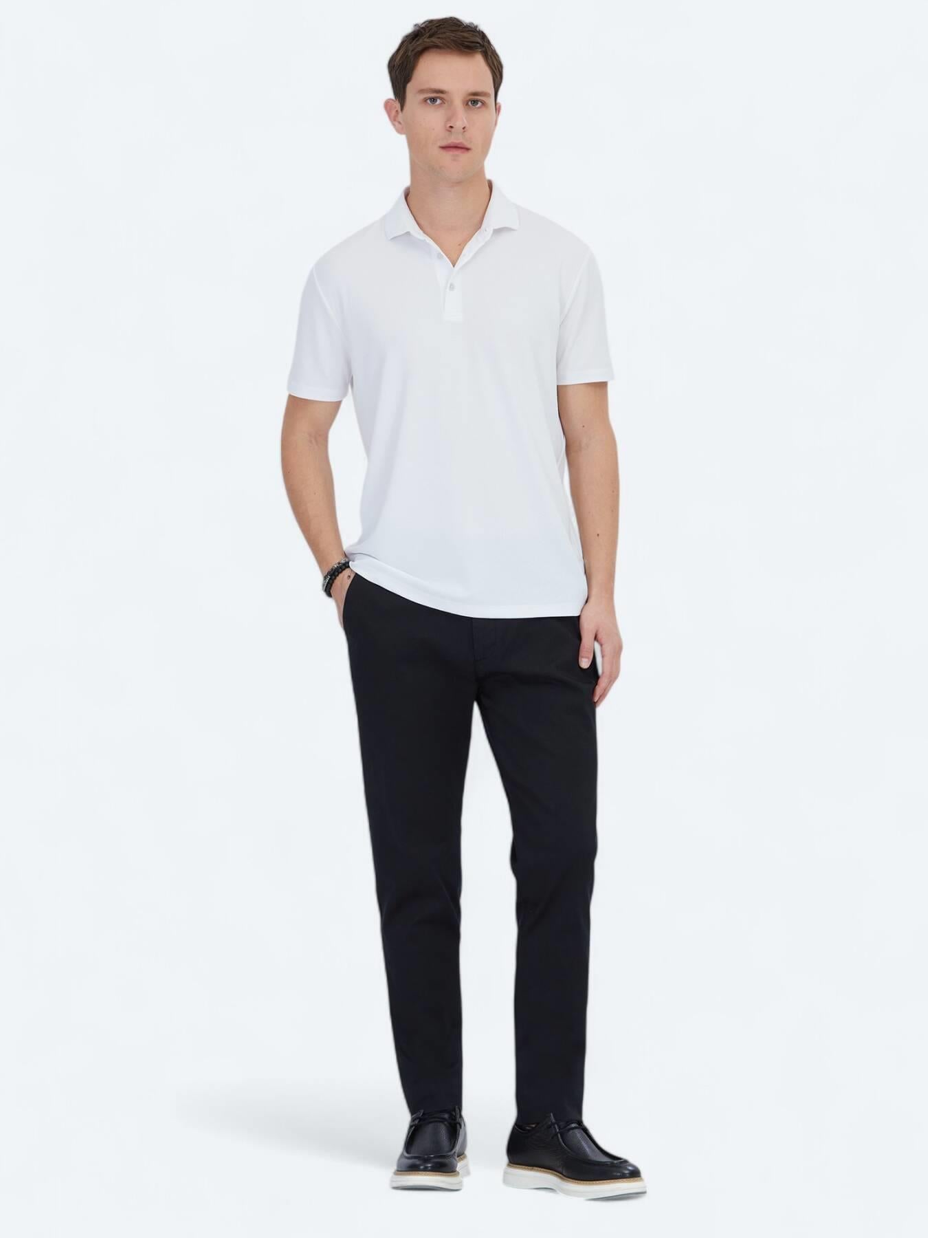 Beyaz Jakarlı Polo Yaka T-shirt