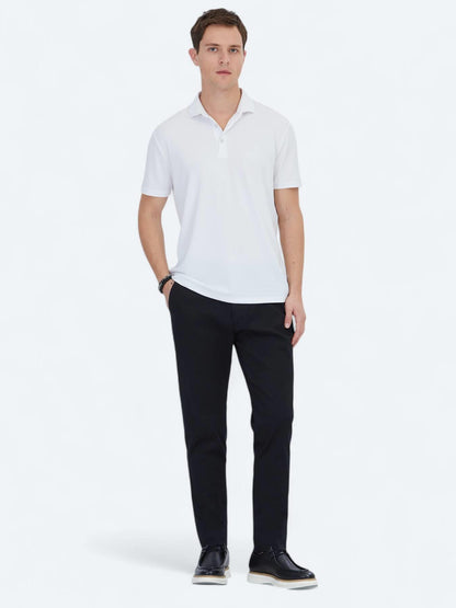 Beyaz Jakarlı Polo Yaka T-shirt