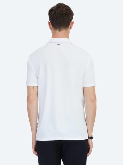 Beyaz Jakarlı Polo Yaka T-shirt