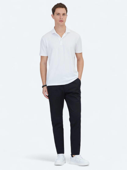 Beyaz Jakarlı Polo Yaka T-shirt