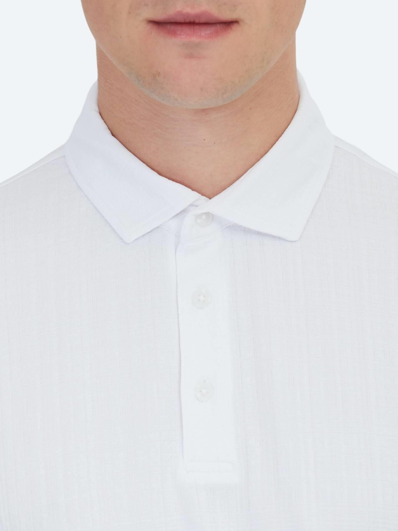 Beyaz Jakarlı Polo Yaka T-shirt