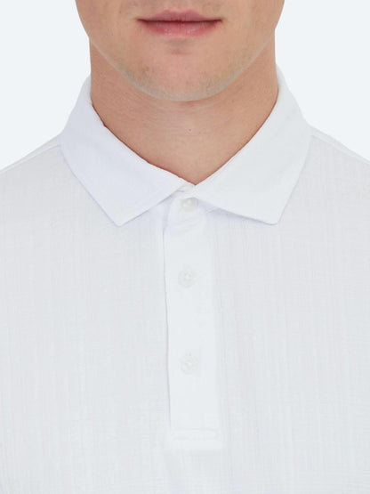 Beyaz Jakarlı Polo Yaka T-shirt
