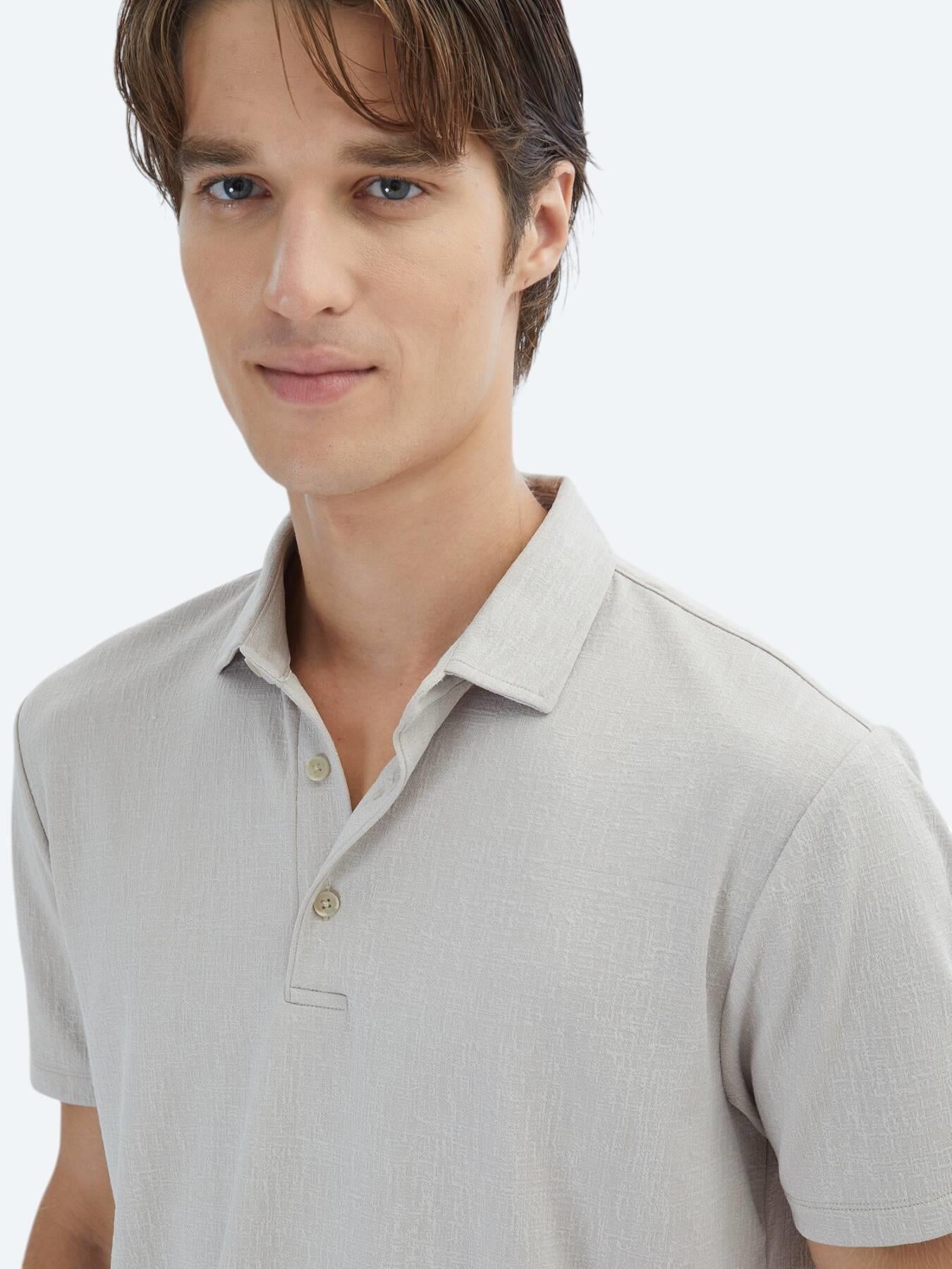 Bej Jakarlı Polo Yaka T-shirt