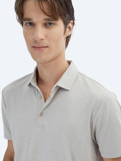 Bej Jakarlı Polo Yaka T-shirt