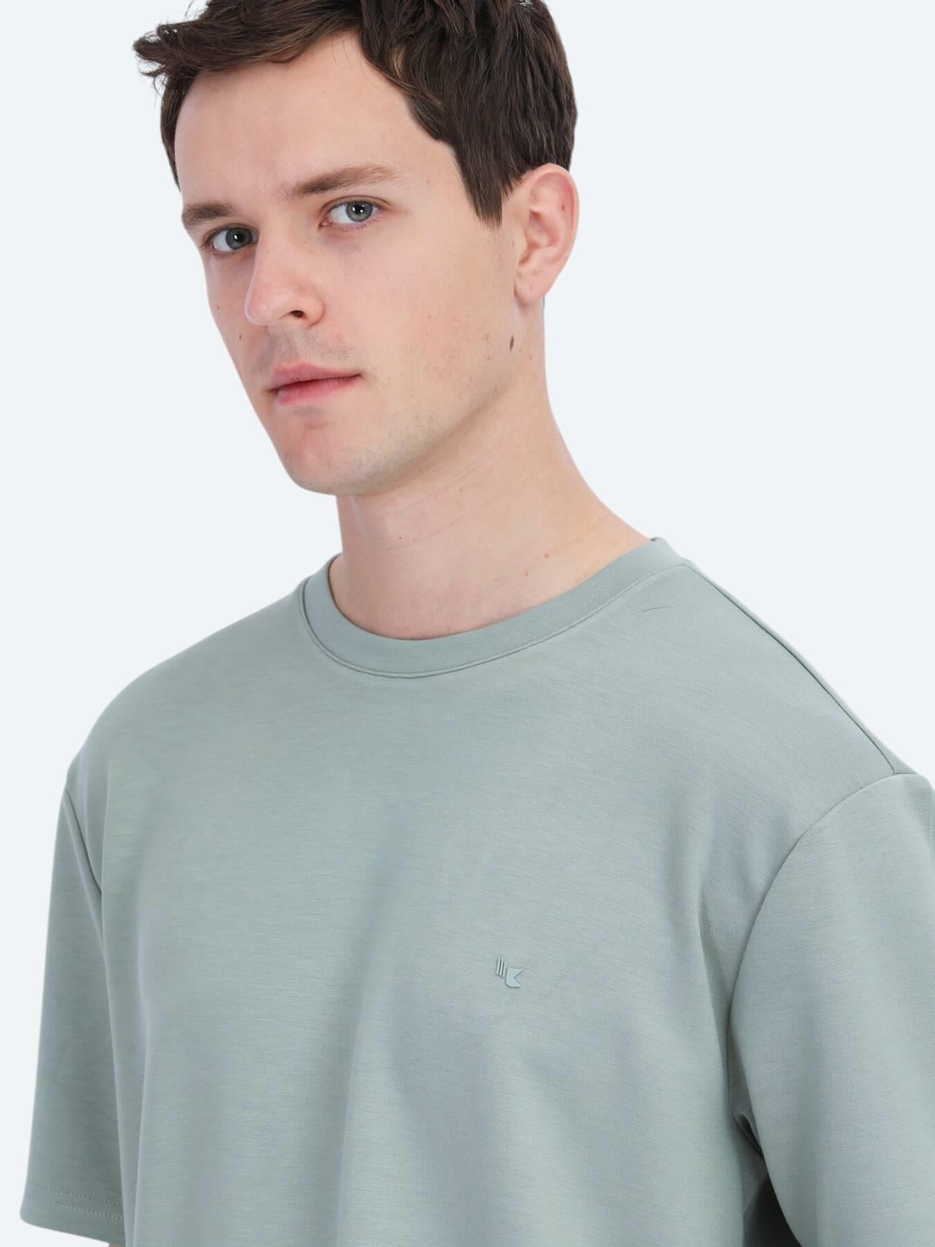 Açık Yeşil Düz Bisiklet Yaka T-shirt