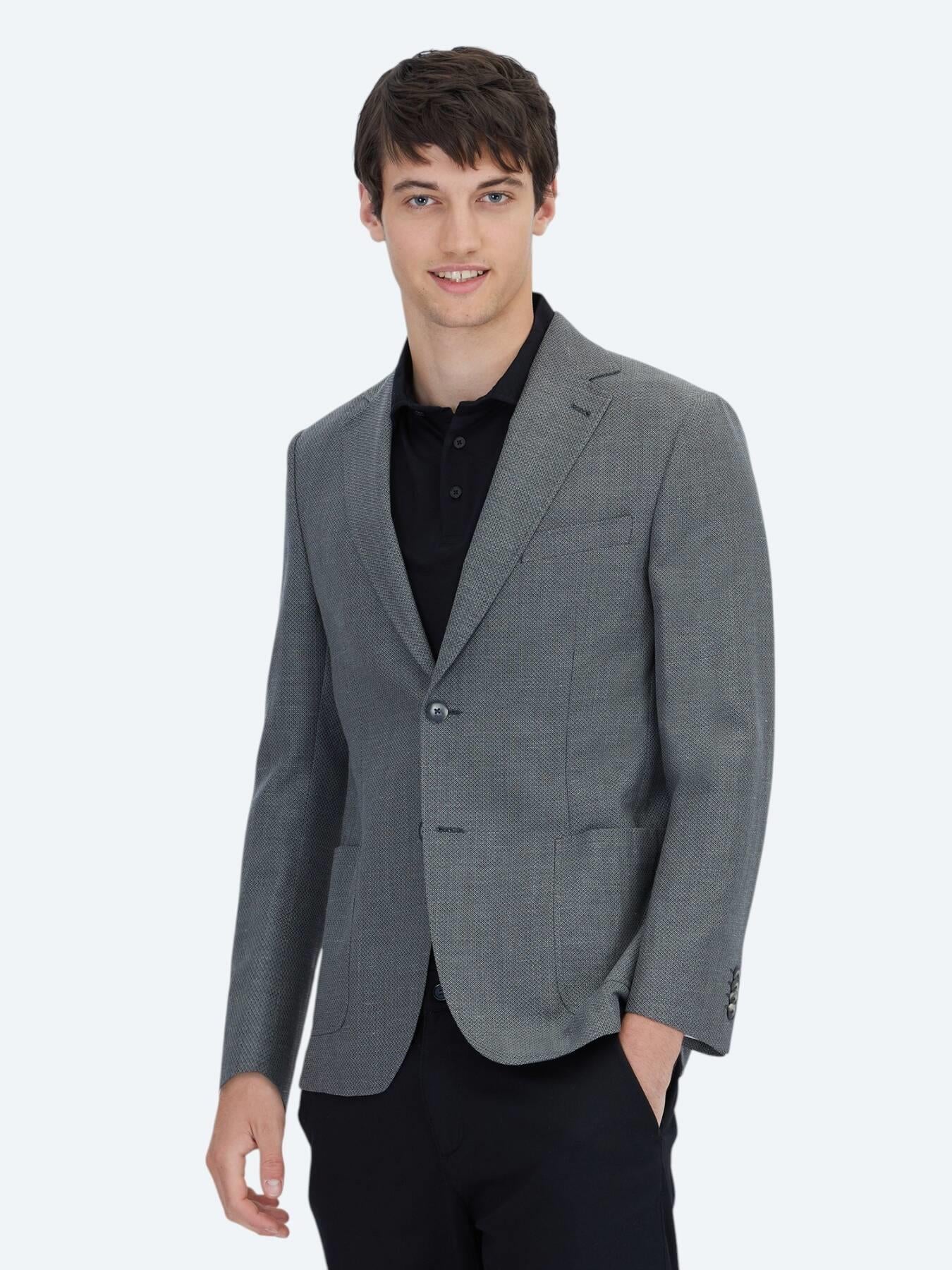 Antrasit Düz Modern Fit Yün Karışımlı Ceket