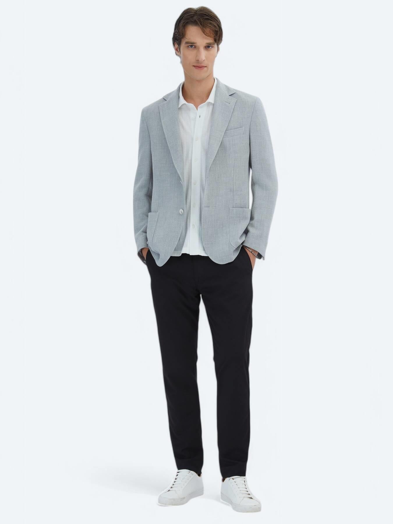 Gri Desenli Modern Fit Ceket