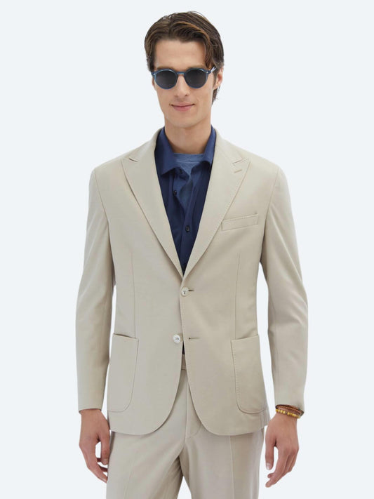 Bej Düz Modern Fit %100 Pamuk Örme Takım Elbise