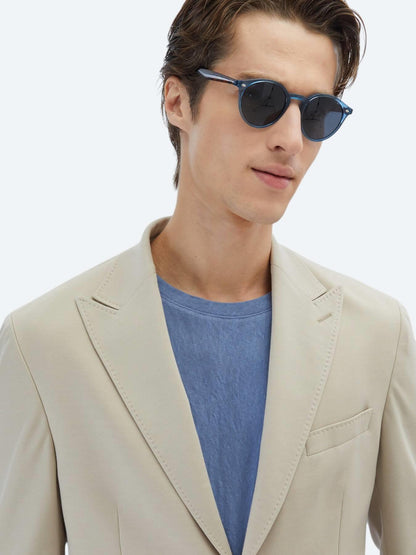 Bej Düz Modern Fit %100 Pamuk Örme Takım Elbise