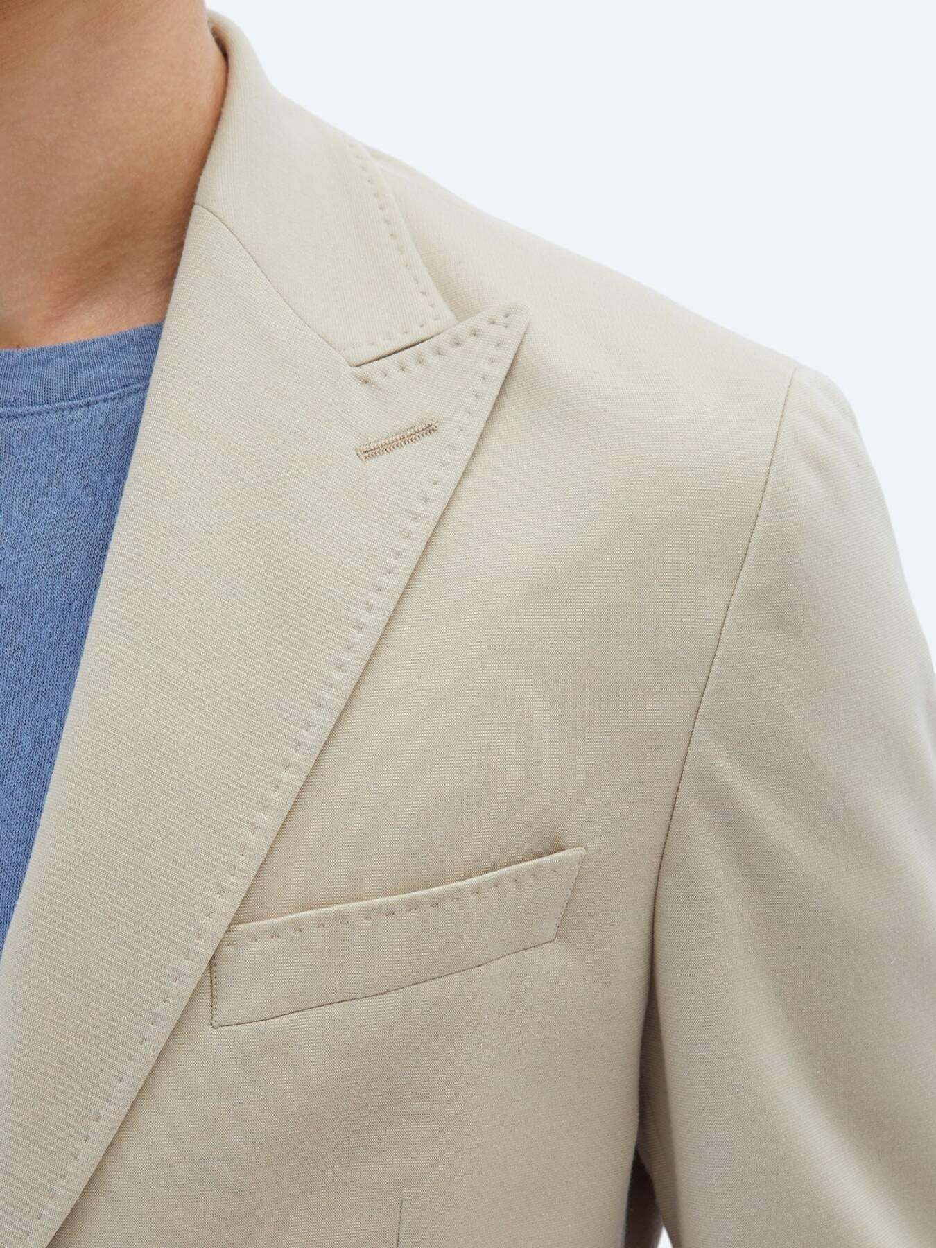 Bej Düz Modern Fit %100 Pamuk Örme Takım Elbise