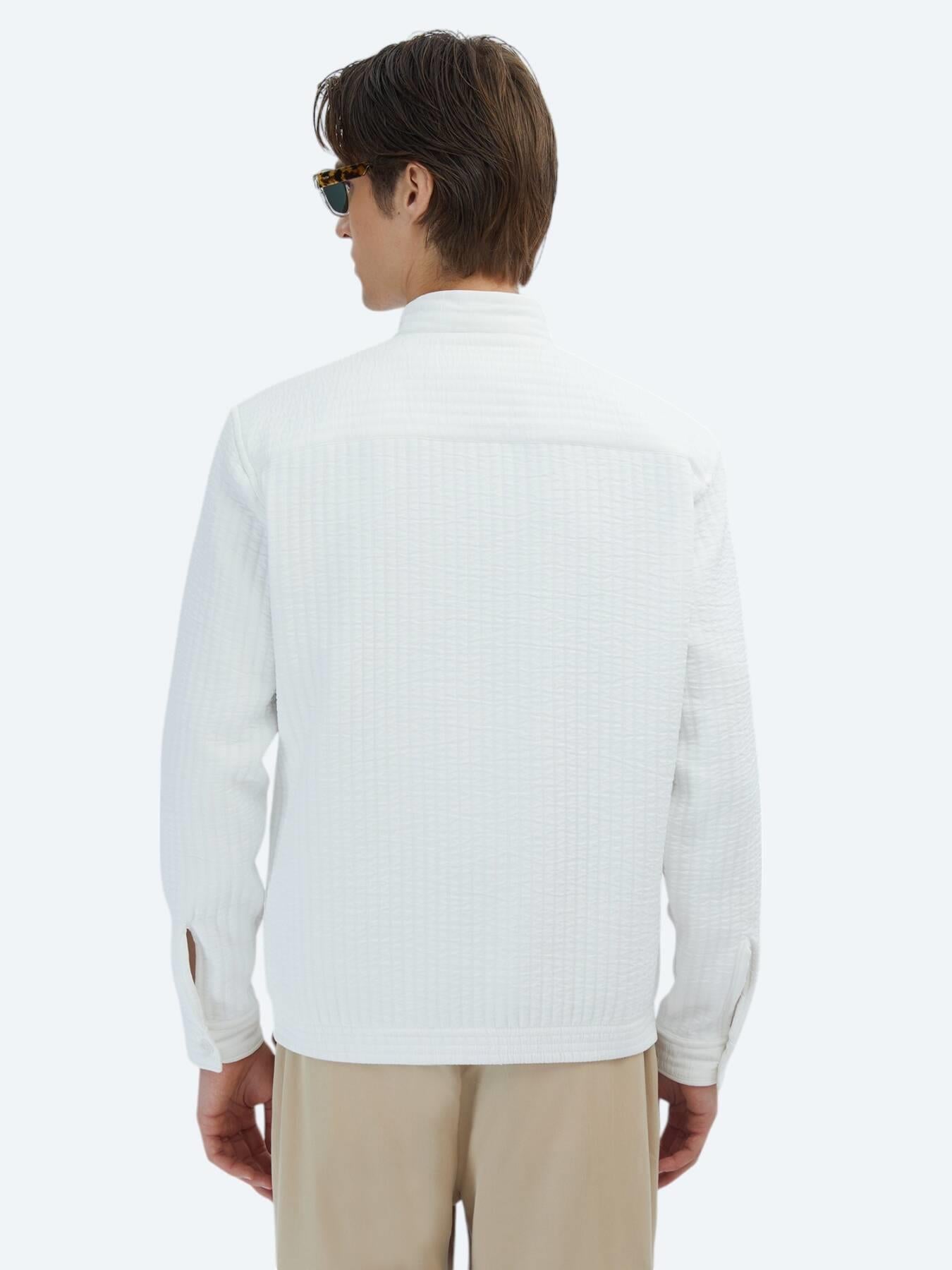 Beyaz Regular Fit Casual Dokuma Mont