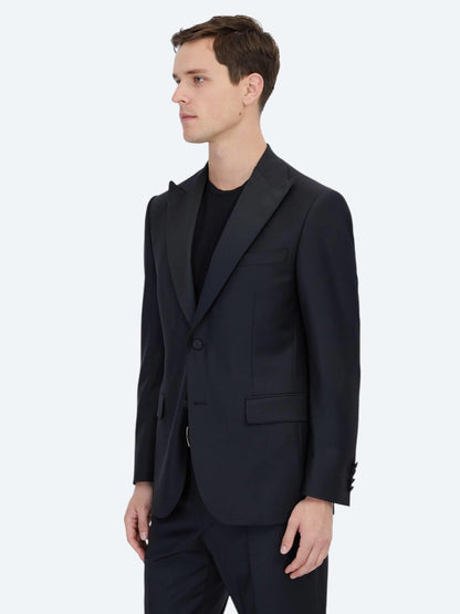 Siyah Düz Modern Fit Çıkarılabilir Kruvaze Yaka Prinç Smokin Takım Elbise