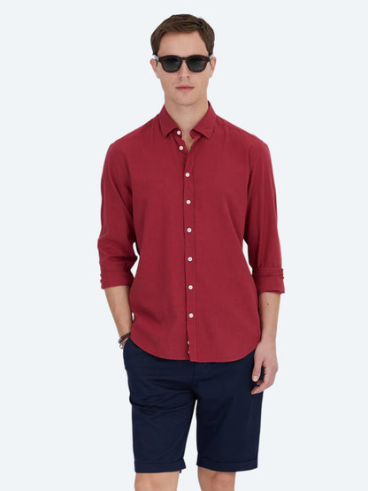 Kırmızı Düz Regular Fit Uzun Dokuma Casual %100 Pamuk Gömlek