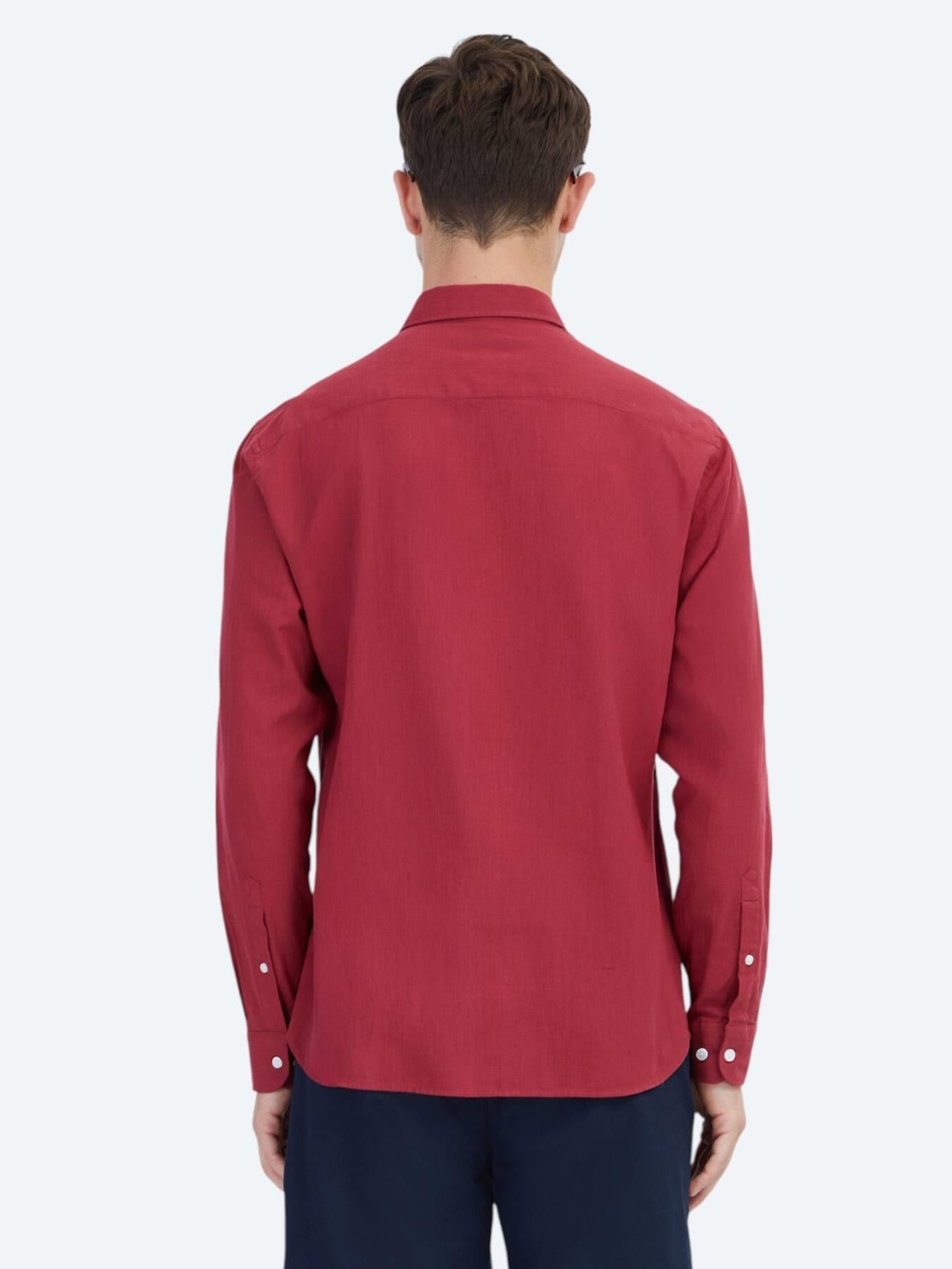 Kırmızı Düz Regular Fit Uzun Dokuma Casual %100 Pamuk Gömlek