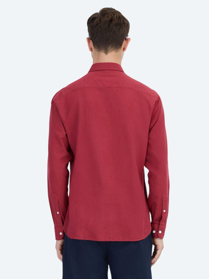 Kırmızı Düz Regular Fit Uzun Dokuma Casual %100 Pamuk Gömlek