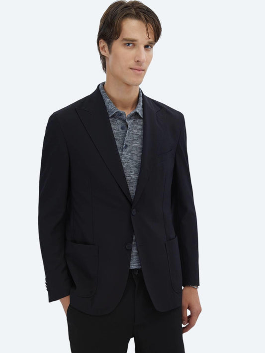 Siyah Desenli Modern Fit Ceket