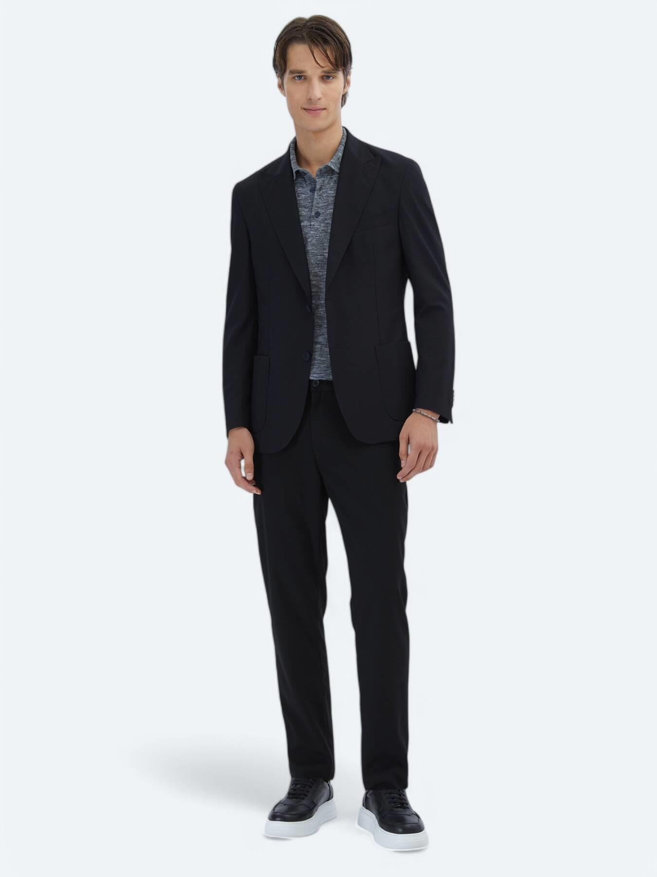 Siyah Desenli Modern Fit Ceket