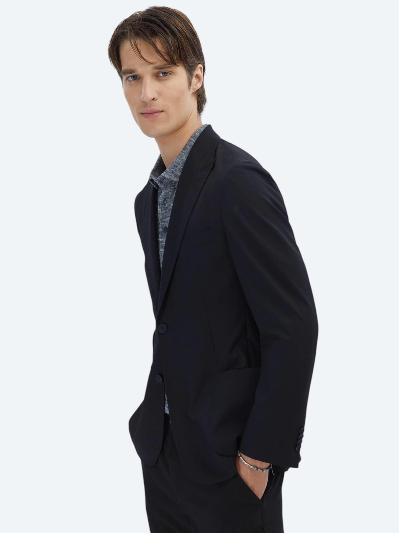 Siyah Desenli Modern Fit Ceket
