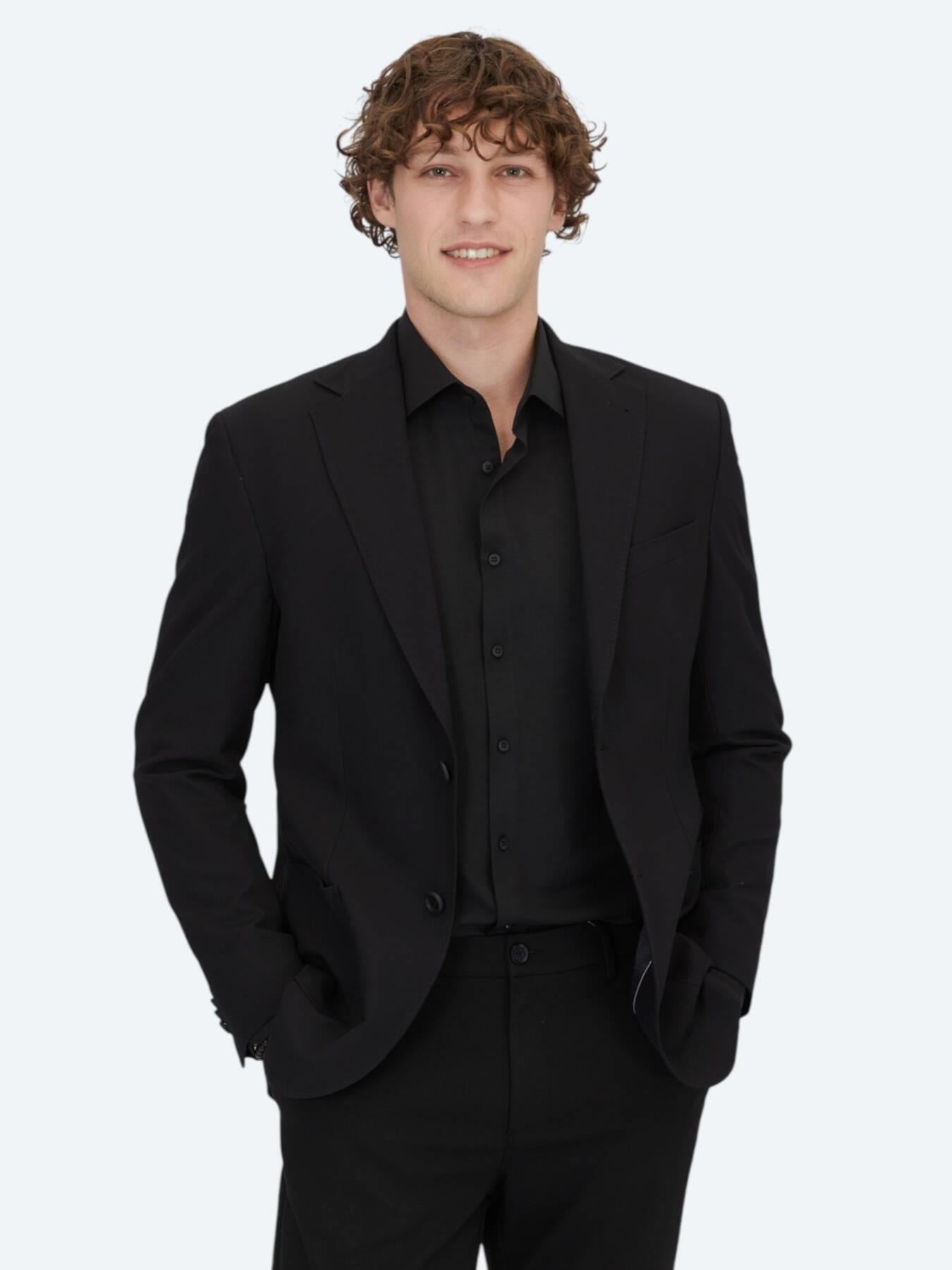 Siyah Desenli Modern Fit Ceket