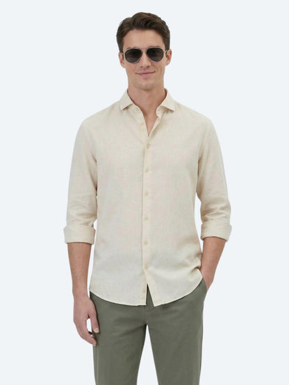 Sarı Düz Regular Fit Uzun Dokuma Casual Pamuk Karışımlı Gömlek