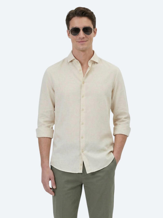 Sarı Düz Regular Fit Uzun Dokuma Casual Pamuk Karışımlı Gömlek
