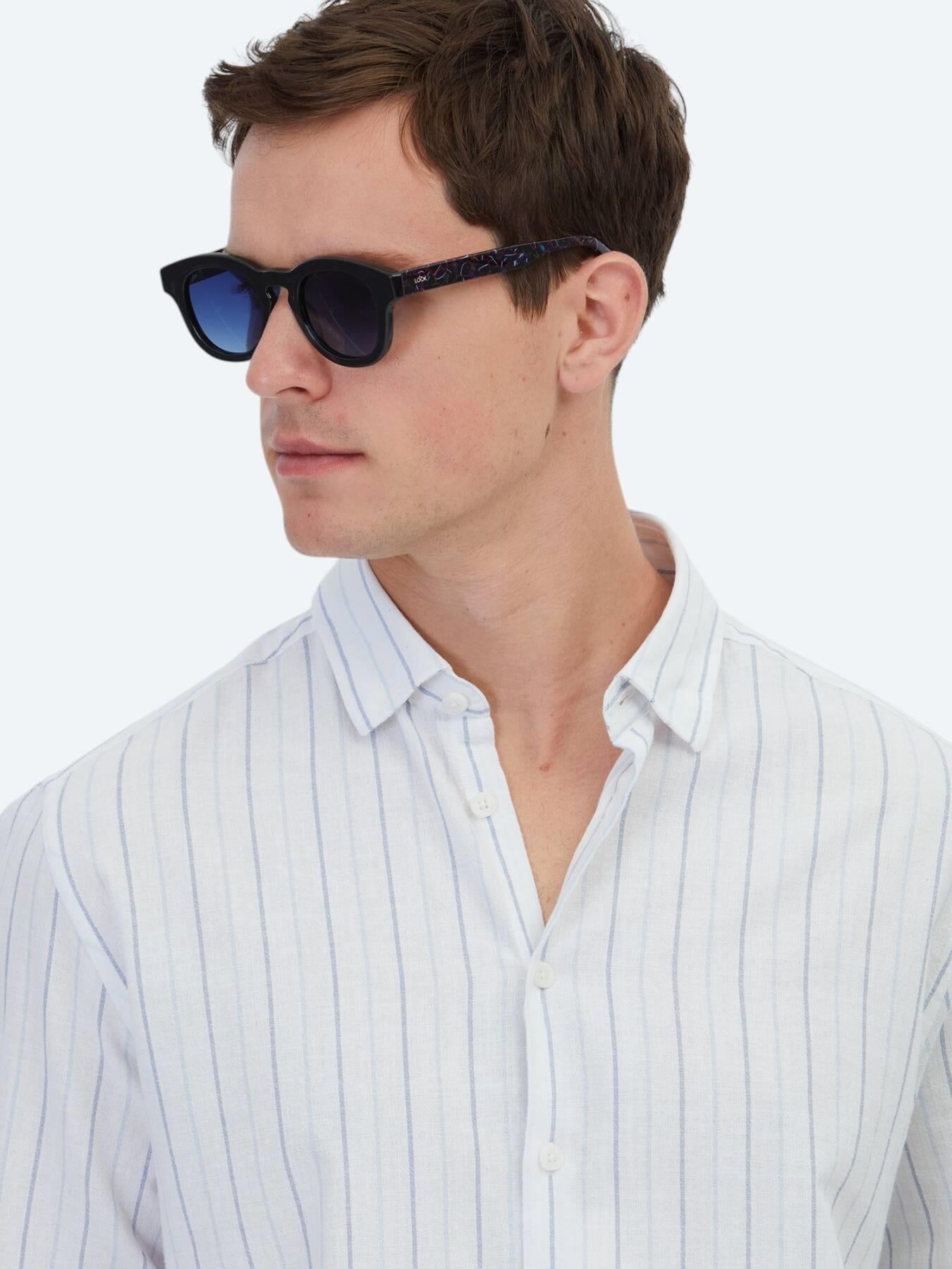 Mavi Çizgili Regular Fit Uzun Dokuma Casual %100 Pamuk Gömlek