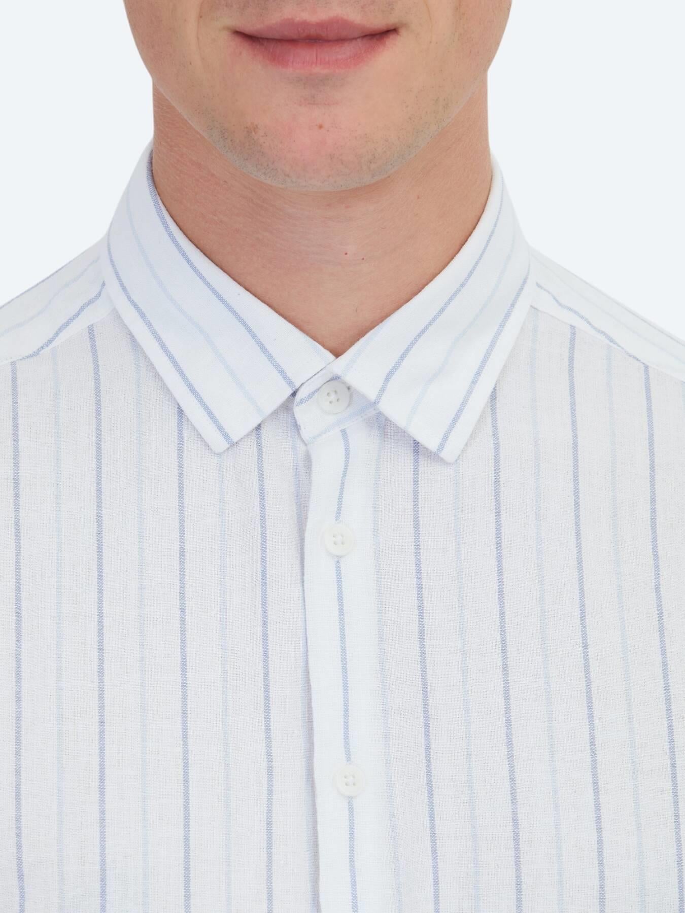 Mavi Çizgili Regular Fit Uzun Dokuma Casual %100 Pamuk Gömlek