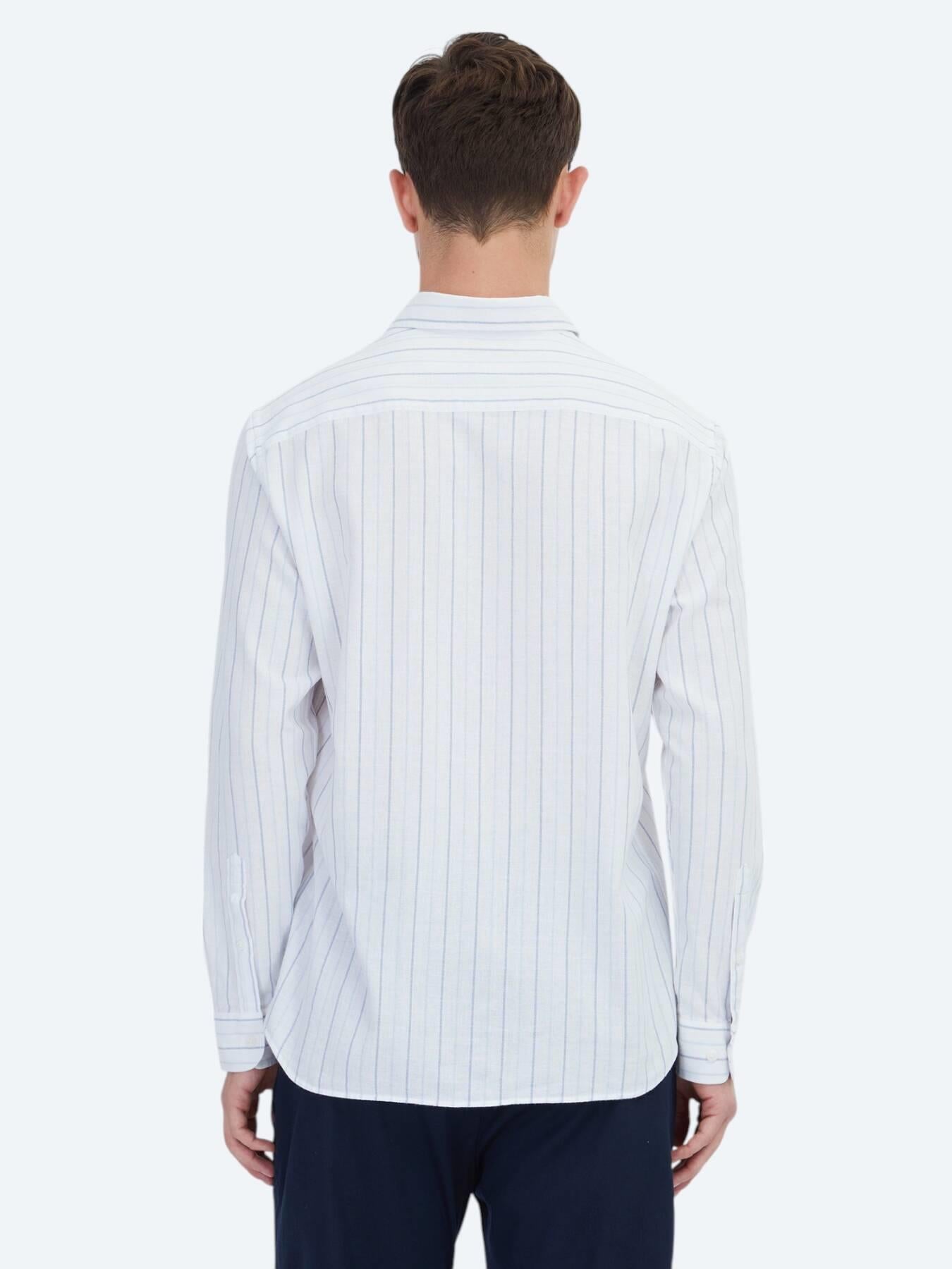 Mavi Çizgili Regular Fit Uzun Dokuma Casual %100 Pamuk Gömlek