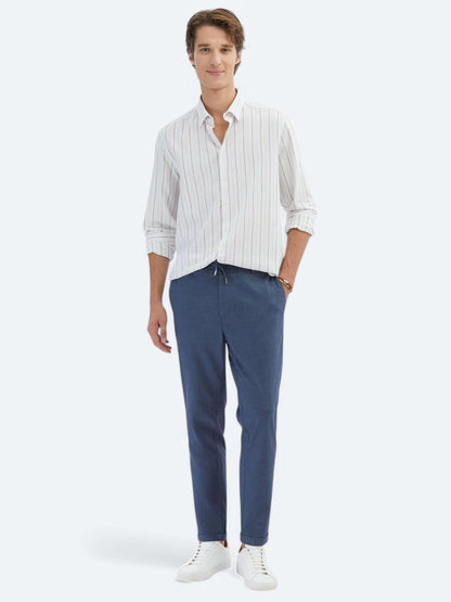 Kiremit Çizgili Regular Fit Uzun Dokuma Casual %100 Pamuk Gömlek
